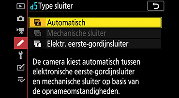 Sluitertype instellen